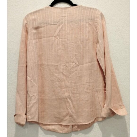 J JILL Blush Pink Jacquard Linen Buttoned V Neck Long Cuffed Sleeve S - Picture 3 of 11